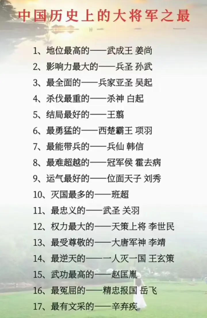 中国历史上的大将军之最