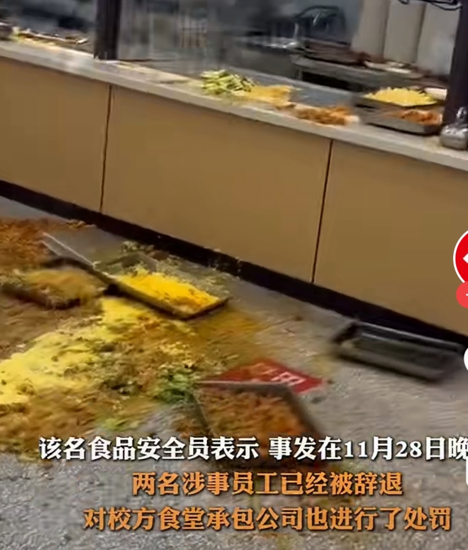  食堂阿姨吵架打翻饭菜，这要抖多少次手才补得回来