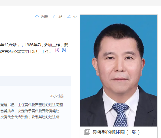 中纪委消息，吴伟鹏被双开，他是广东地方志办主任 