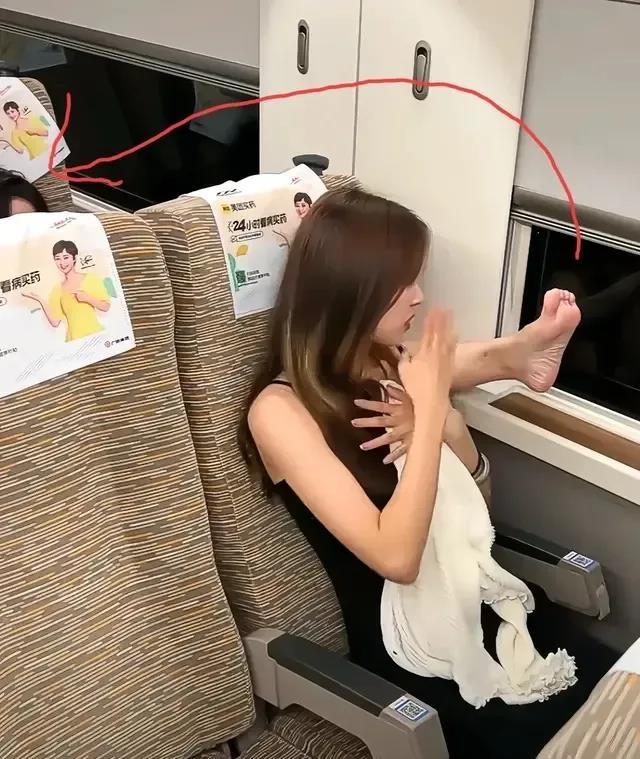 1.高铁上看到的一幕。
2.前面的这位女士看起来已经忍无可忍了，但后面的那位依然
