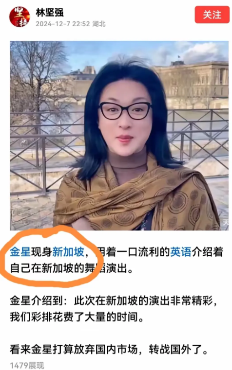 国内不让豁豁，跑到国外豁豁，很好，我觉得金星的艺术造诣可以到欧美特别是美国去发扬