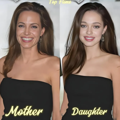 著名影星安吉丽娜和她的女儿，女儿的容貌简直是她母亲的翻版，这好基因简直没有白白浪