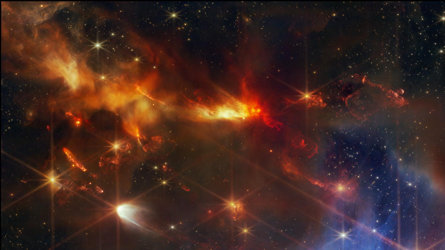 韦伯太空望远镜拍到1300光年外的新生恒星喷流，解开恒星诞生的一个谜团