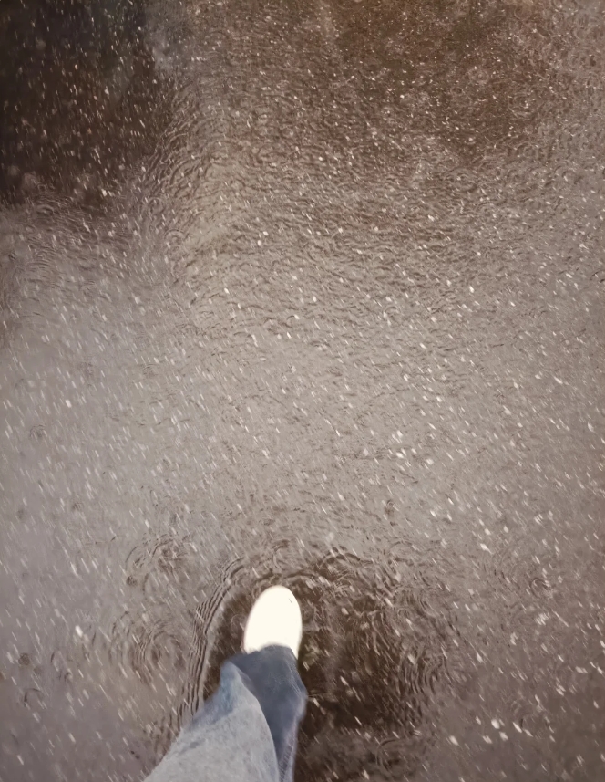 就让广州暴雨全都落下。

换个角度；

​平底鞋+大暴雨＝洗鞋。

​加长裤+大