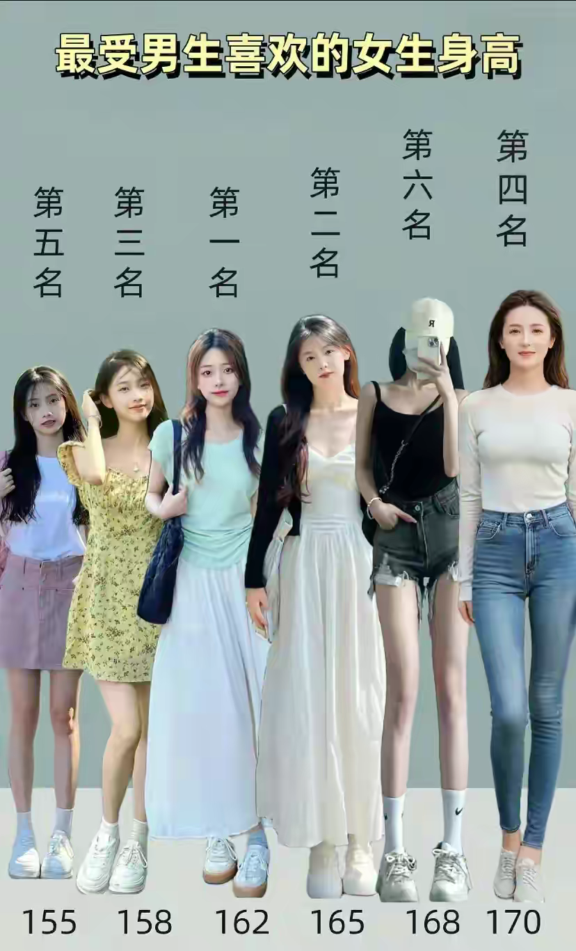 前天全国最受男生喜欢女生身高公布了！看看是不是你们心目中理想第一！
