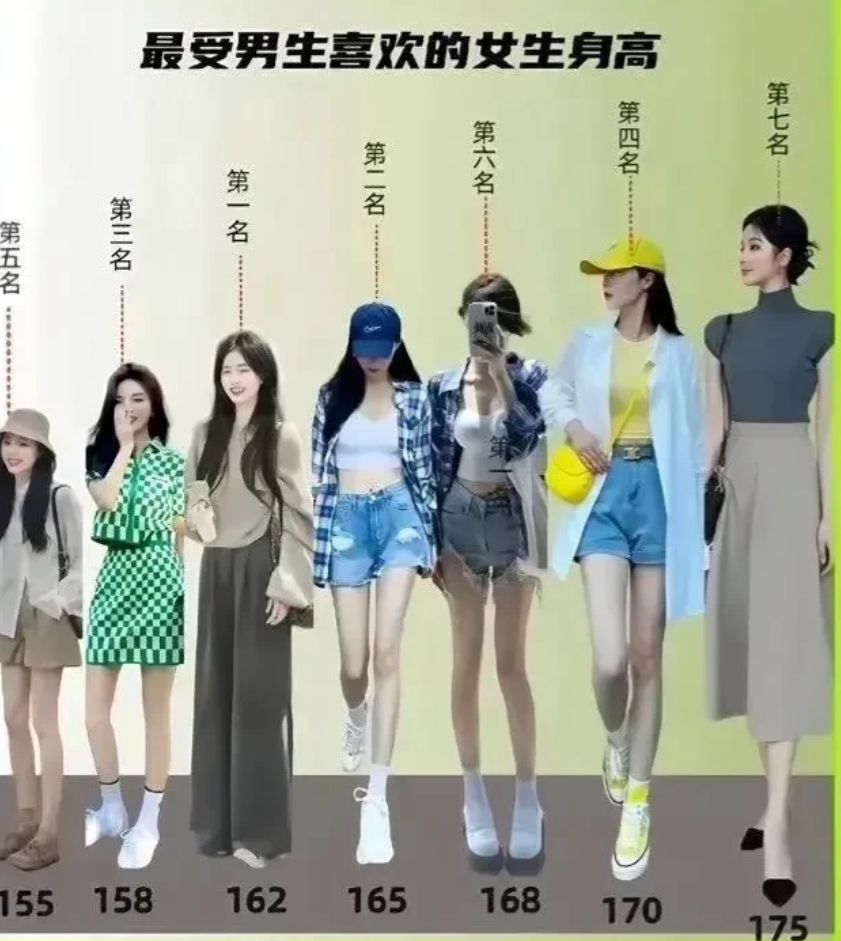 这张图片还真是有点意思！
继续女人来讲，您认为什么样的身高更显气质，更有魅力，更
