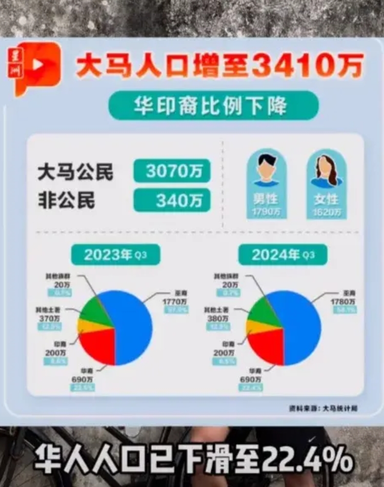 马来西亚华裔人口快速减少。
1957年，马来亚联合邦独立时，华裔占比不到40%，