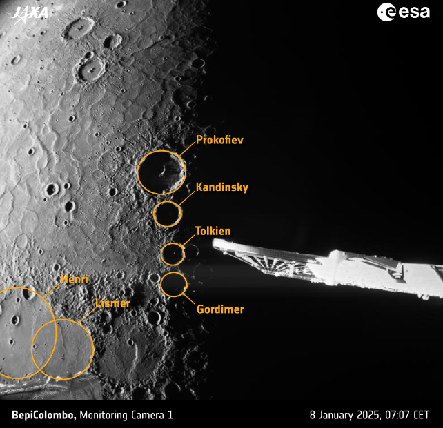 图为欧洲和日本联合开发的BepiColombo探测器在飞掠水星时拍下的高清照片，