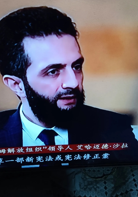 叙利亚换血开始了，今天晚上看中文国际，报道说：新政府领导人沙拉（图左）发表讲话，