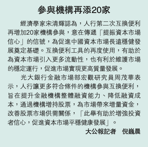 #增强信心# 人行再推互换便利，规模料逾500亿。据大公报，为支持资本市场健康稳