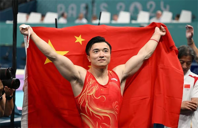 巴黎奥运会体操男子吊环决赛，中国选手刘洋夺得冠军，为中国体操队拿下巴黎奥运会首金