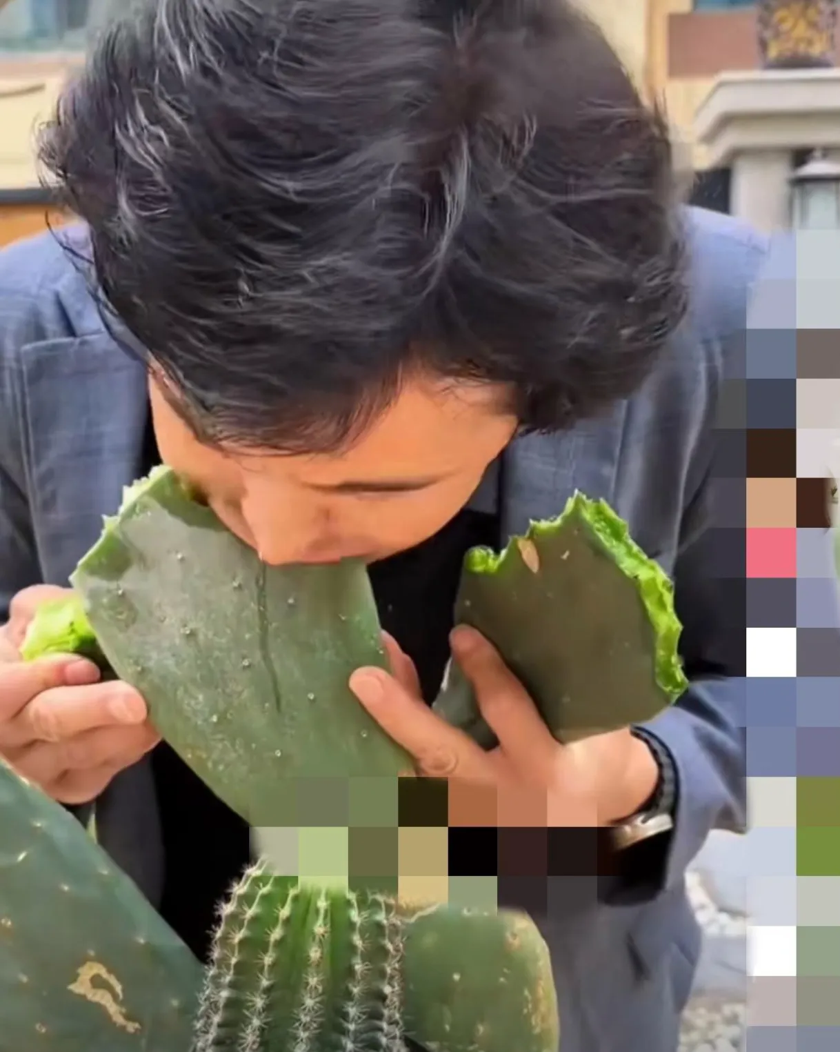 现在的人啊真是什么都敢吃，饿急眼了啥都能吃进去，就这么吃仙人掌不怕扎嘴吗？什么味
