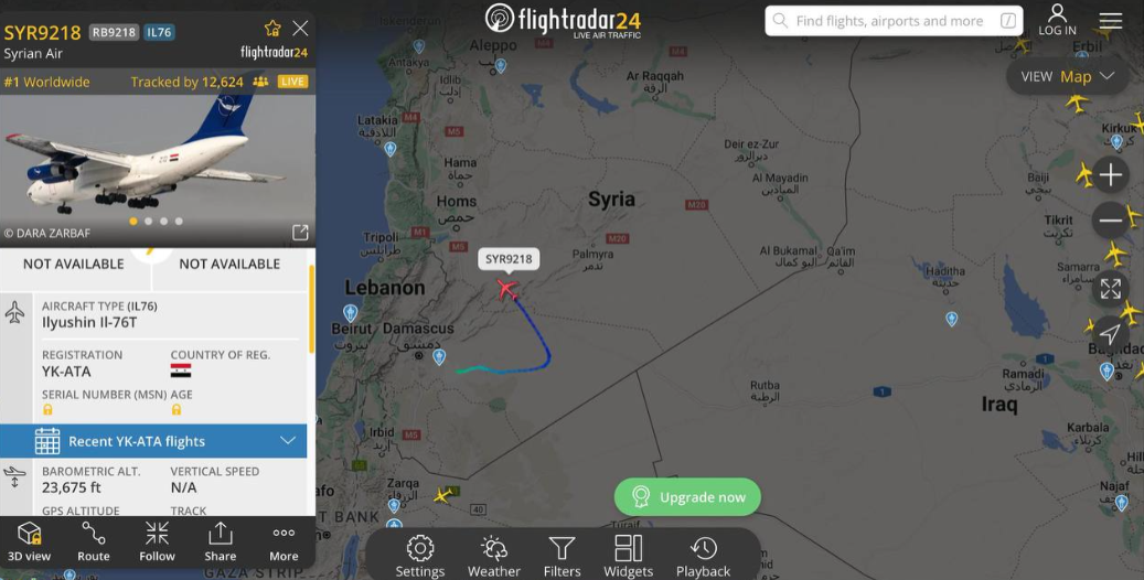 突发！巴沙尔乘坐伊尔-76T大型货机离开大马士革，目的地不详！