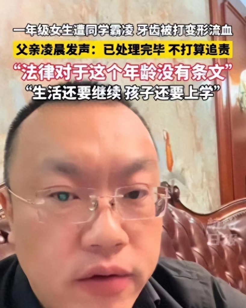 一个年仅七岁的小女孩，在学校遭受了同学的严重欺凌，满嘴是血，一颗门牙被打掉。可以