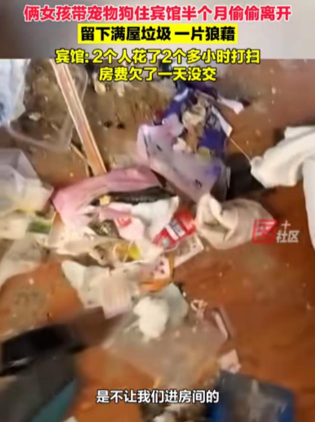 11月21日，陕西咸阳，俩女孩带狗住半个月宾馆，期间不让任何人进去，工作人员庆幸