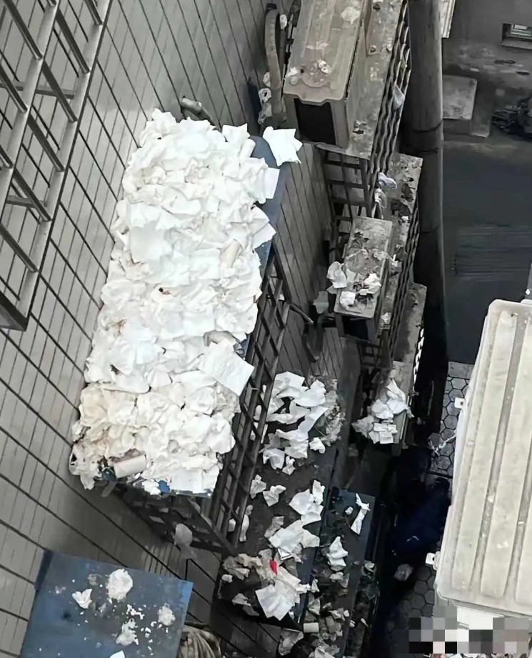 一看就是厕纸，上完厕所就直接扔窗外了，好恶心