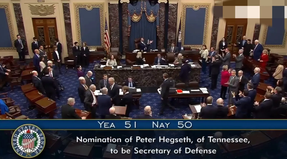美国参议院正式批准皮特·海格塞斯（Pete Hegseth） 为美国国防部长。但