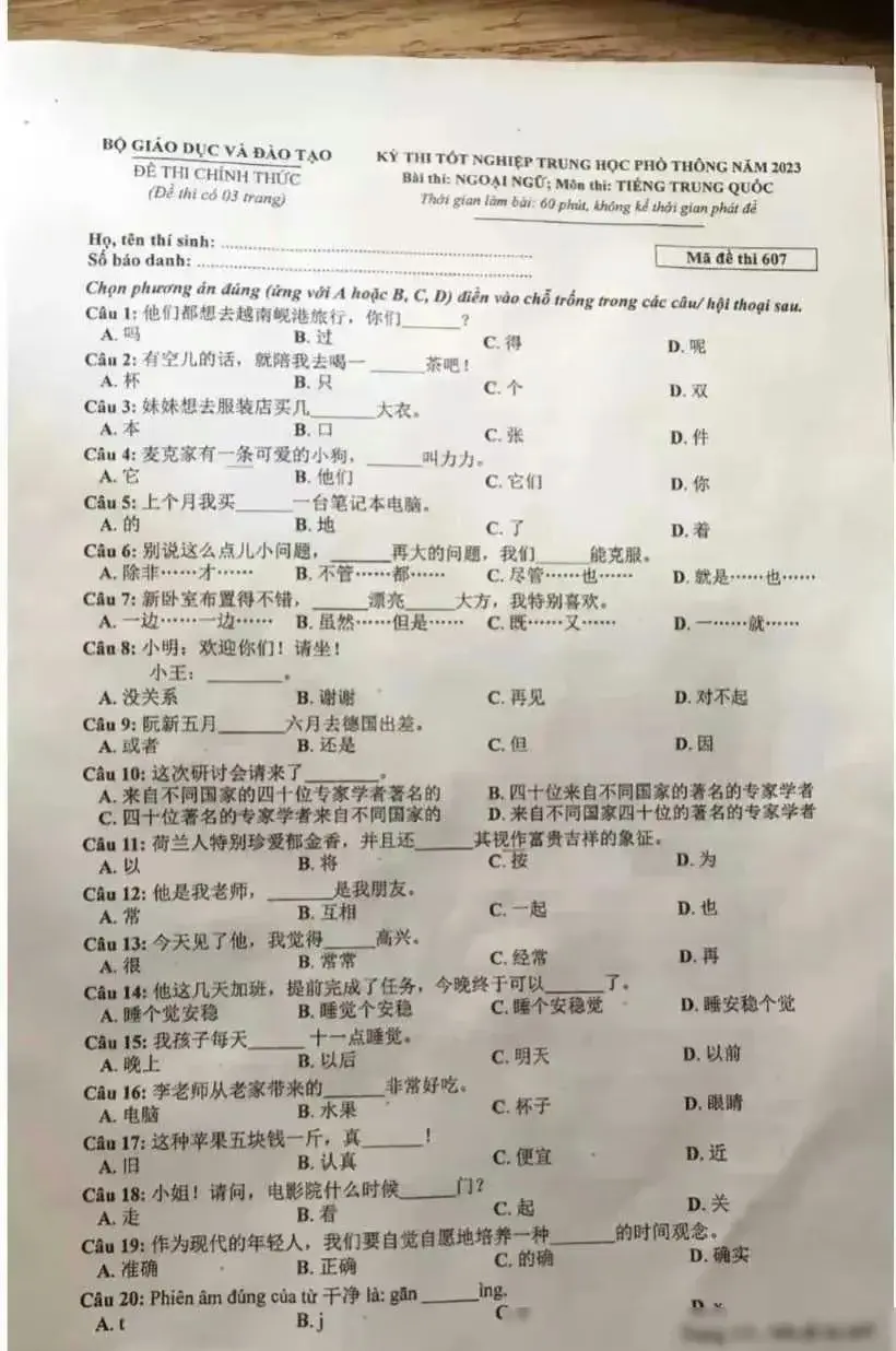 网传的“越南高考语文试卷”。
