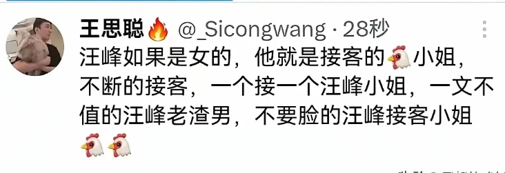 我的天啊，王思聪还是这么敢说！
王思聪撕汪峰，一点都不留情面啊！
王思聪说，汪峰
