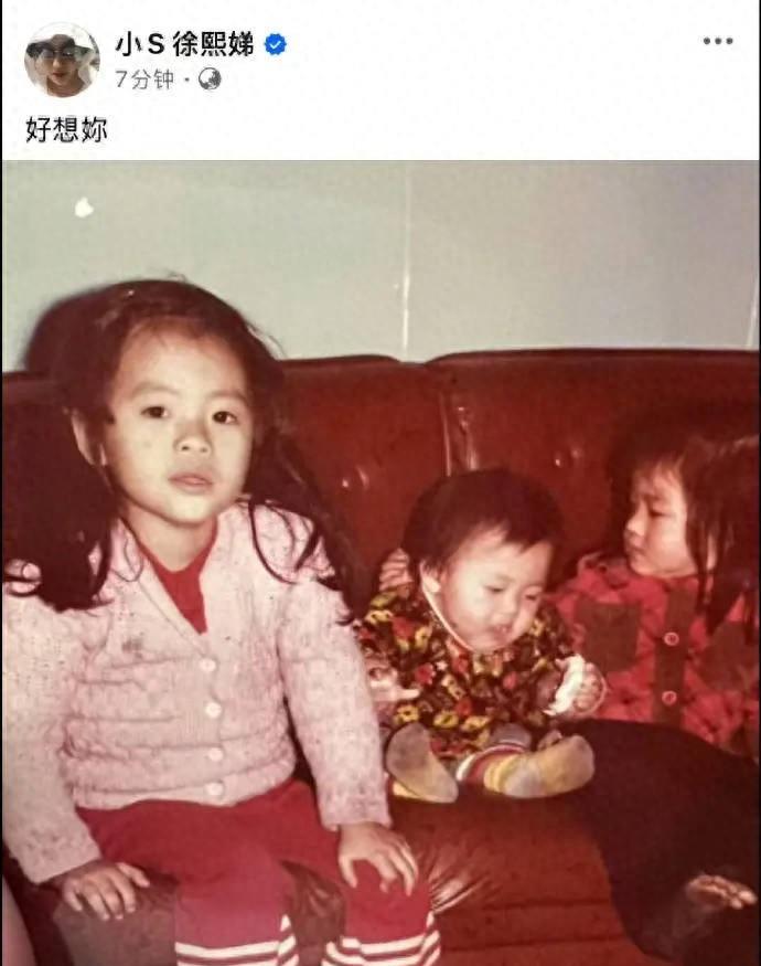 小S发文怀念大S，晒出姐妹童年照！

今日，小S在社交平台晒出姐妹三人的童年照，
