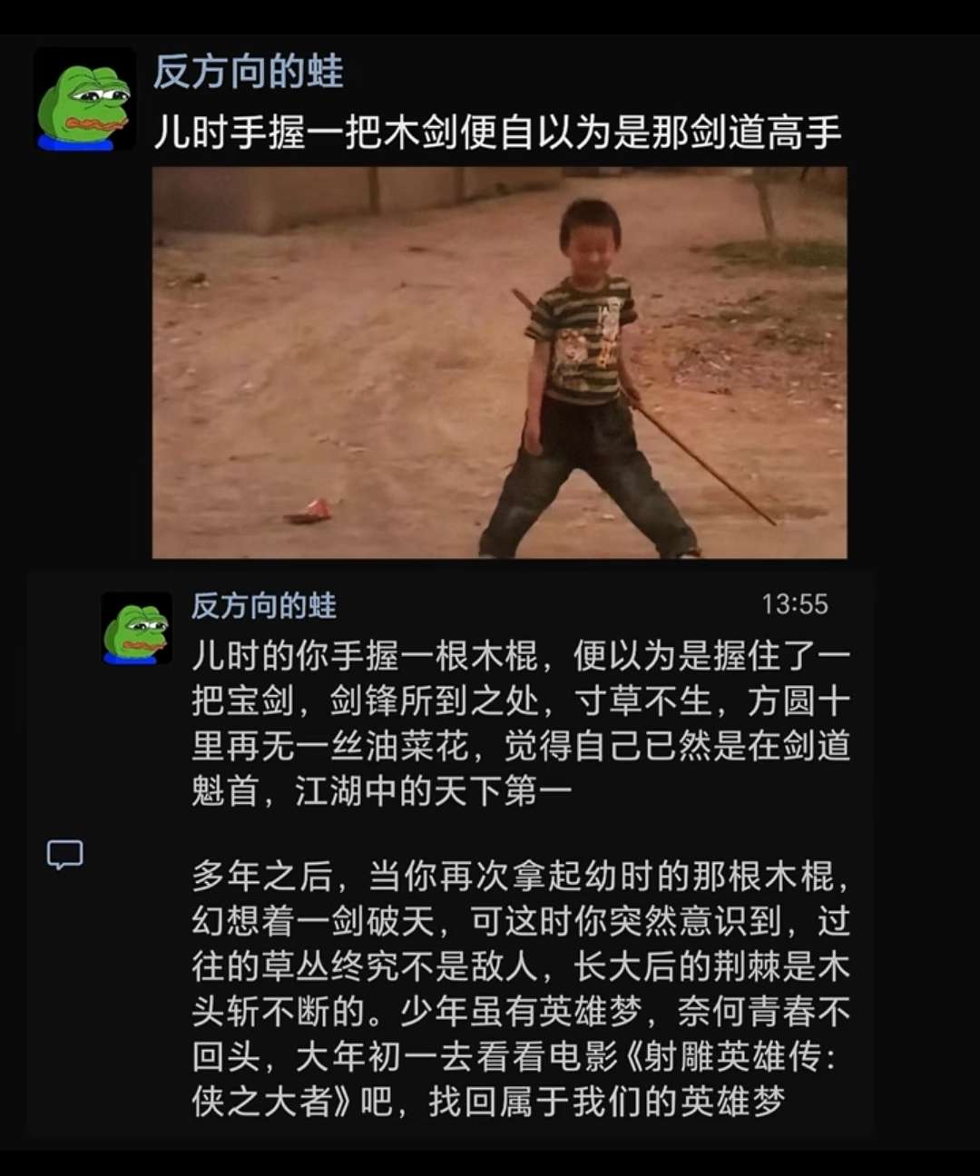 儿时手握一把木剑便自以为是那剑道高手