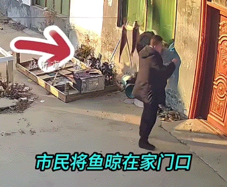 丢人丢大了！一开大奔的男子路过一户人家时，发现这户人家家门口晒了几条大鱼，随即男