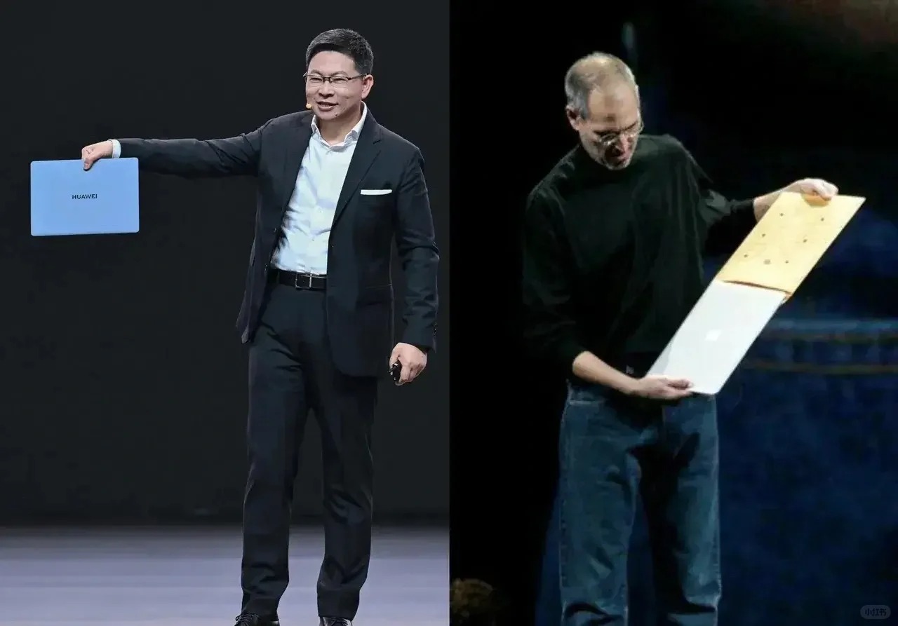 这一刻，余承东和乔布斯都震惊了行业
信封中抽出MacBook和两指夹起mateb