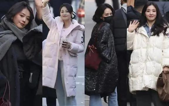 明星们的穿搭展示了不同的风格和价位，从蒋欣的华丽红色羽绒服到任敏的奢华针织衫，反