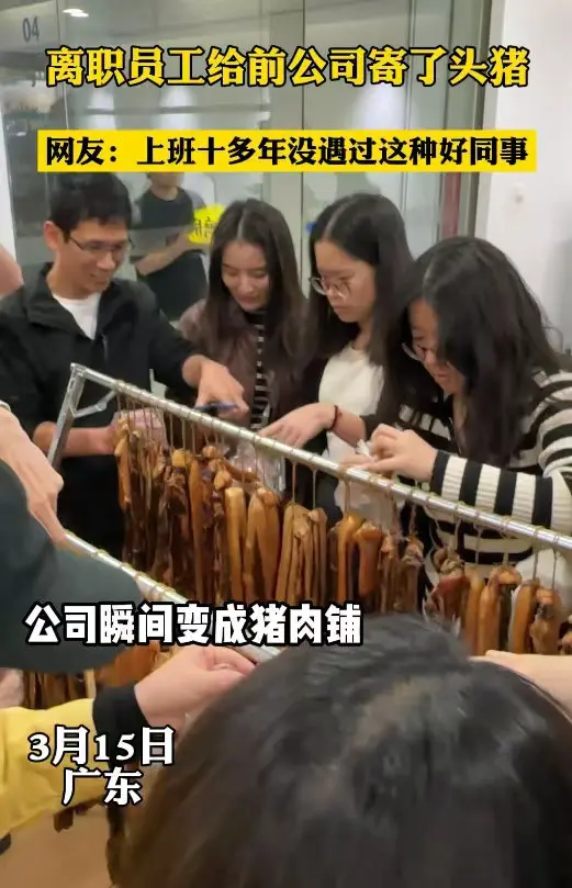 近日，深圳的一家公司成为了“腊肉风景线”！原来这是离职的员工寄赠的百条腊肉，而背