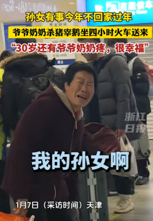 天津，30岁远嫁孙女今年不回家过年，年近80岁的爷爷奶奶杀猪宰鹅坐4小时火车来看
