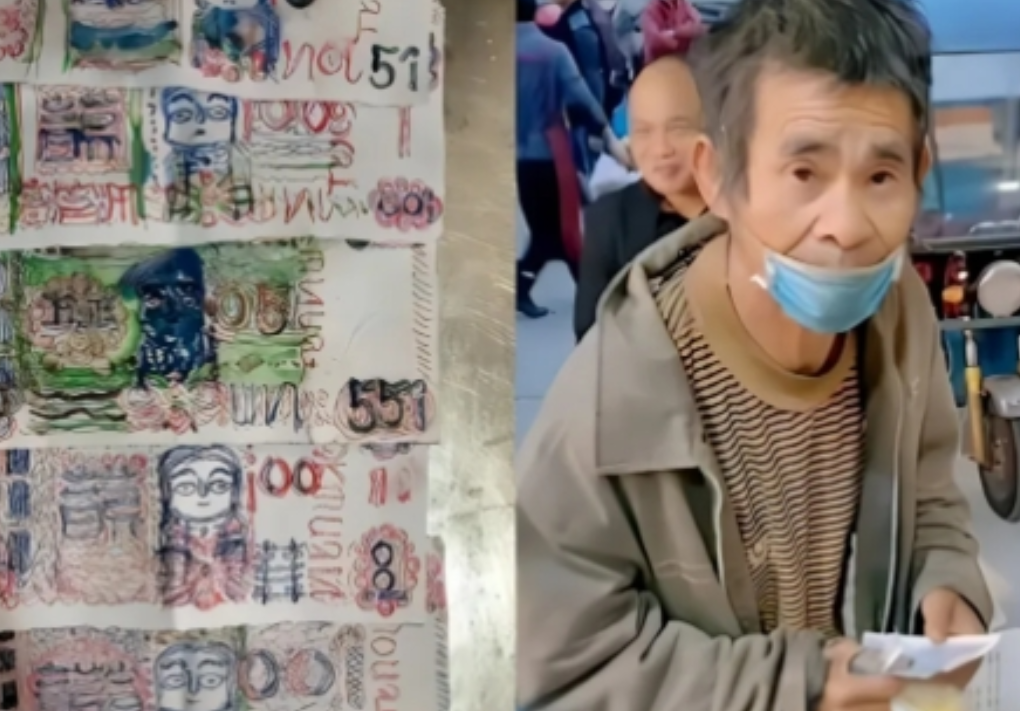 2013年9月，浙江温州，一位智商有问题的老人来到一家鲜面店，递给店主一张
