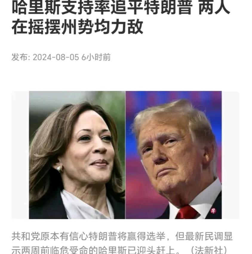 嘿，小伙伴们，你们听说了吗？


那个政治圈的大新闻，哈里斯的支持率竟然跟特朗普