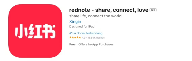 小红书 App 已经在苹果 iOS 应用商店启用英文名称“rednote”