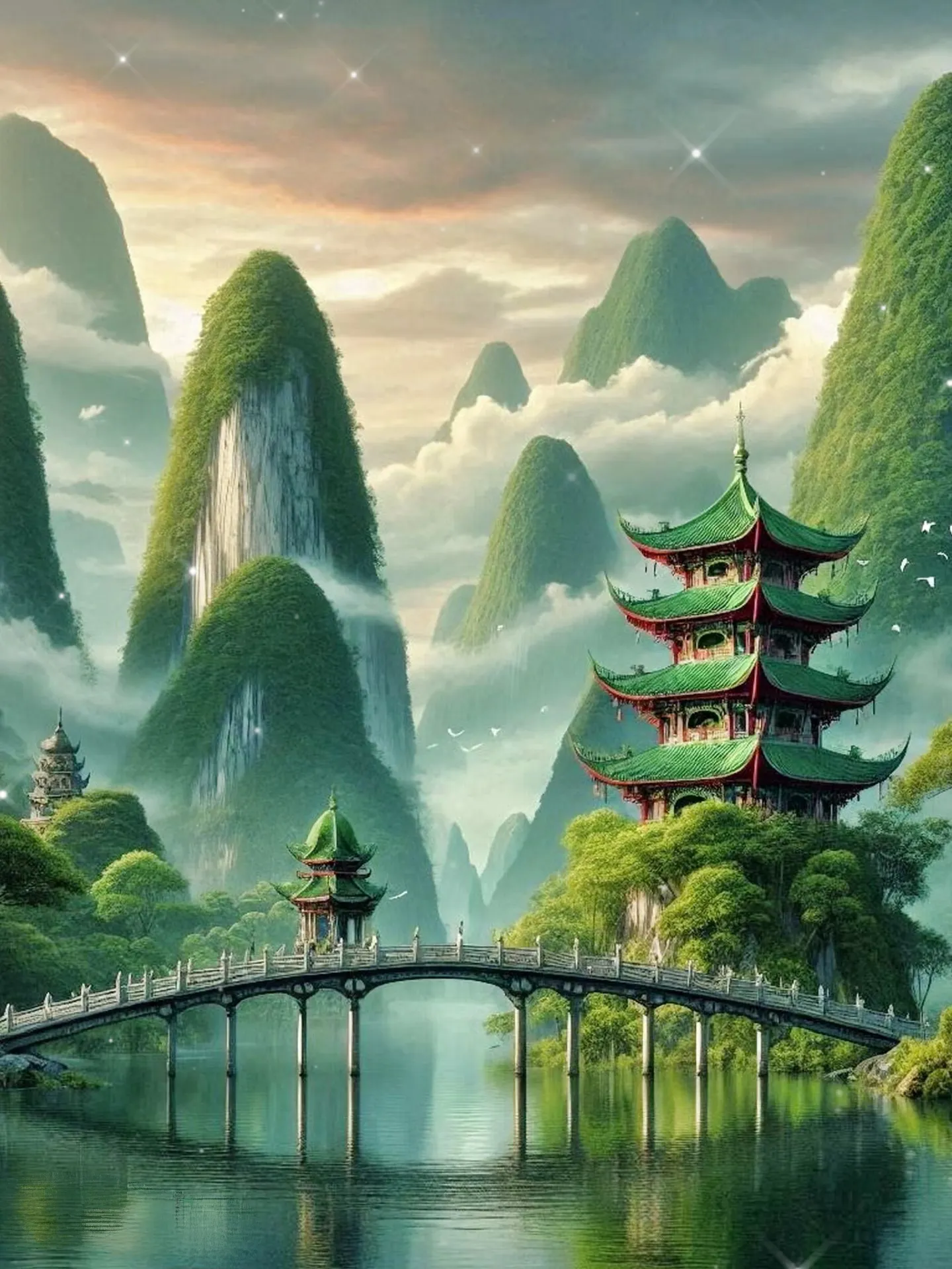 青山巍峨，绿水悠悠，山水相依处，仿若一幅天然画卷