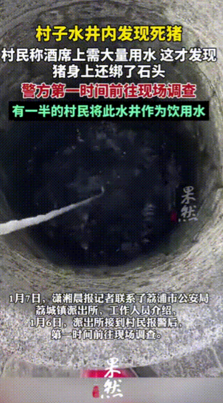 广西荔浦，某村村民在置办酒席时，因需要大量用水，才发现取水的井中有一头被绑有石块