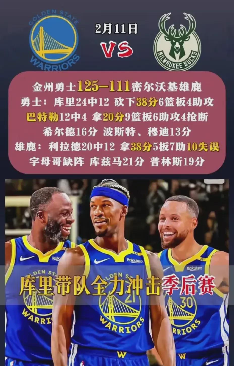  
 
勇士击败雄鹿的赛后分析引发热议。巴特勒的加入让这支西部第十的球队焕发新生