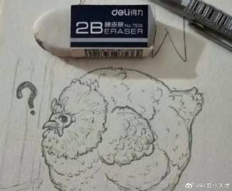 美术课要孩子画一只鸡，有个小孩画了左图没及格，回家爸爸把画和奶奶家的老母鸡放一起