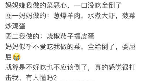 妈妈嫌我做的菜恶心，一口没吃全倒了