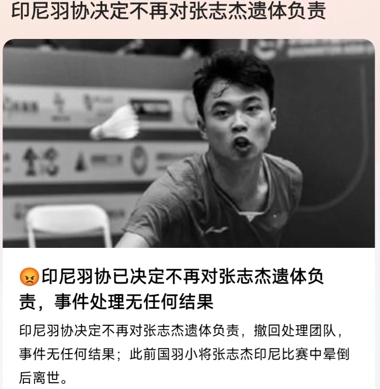 印尼羽协有点甩锅了，撤回张志杰事件处理团队，不管了，你们看着办，拖半个月了，肯定