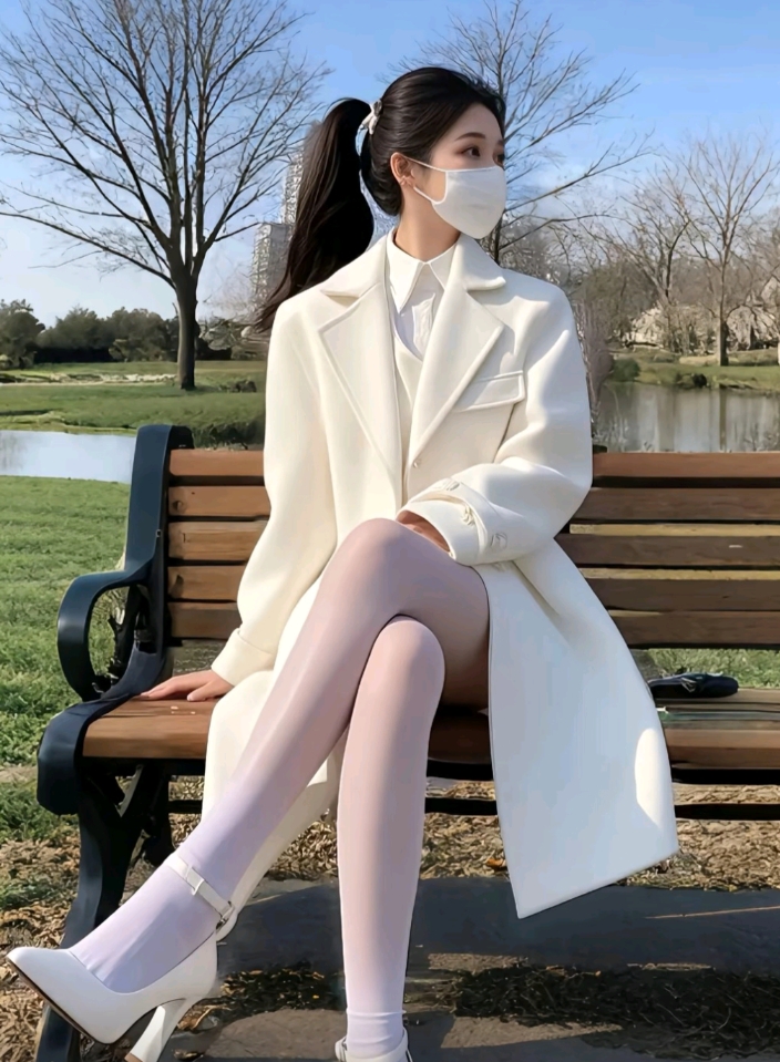 白日梦我，穿着白大衣，坐在长椅上，幻想成为优雅的公主。