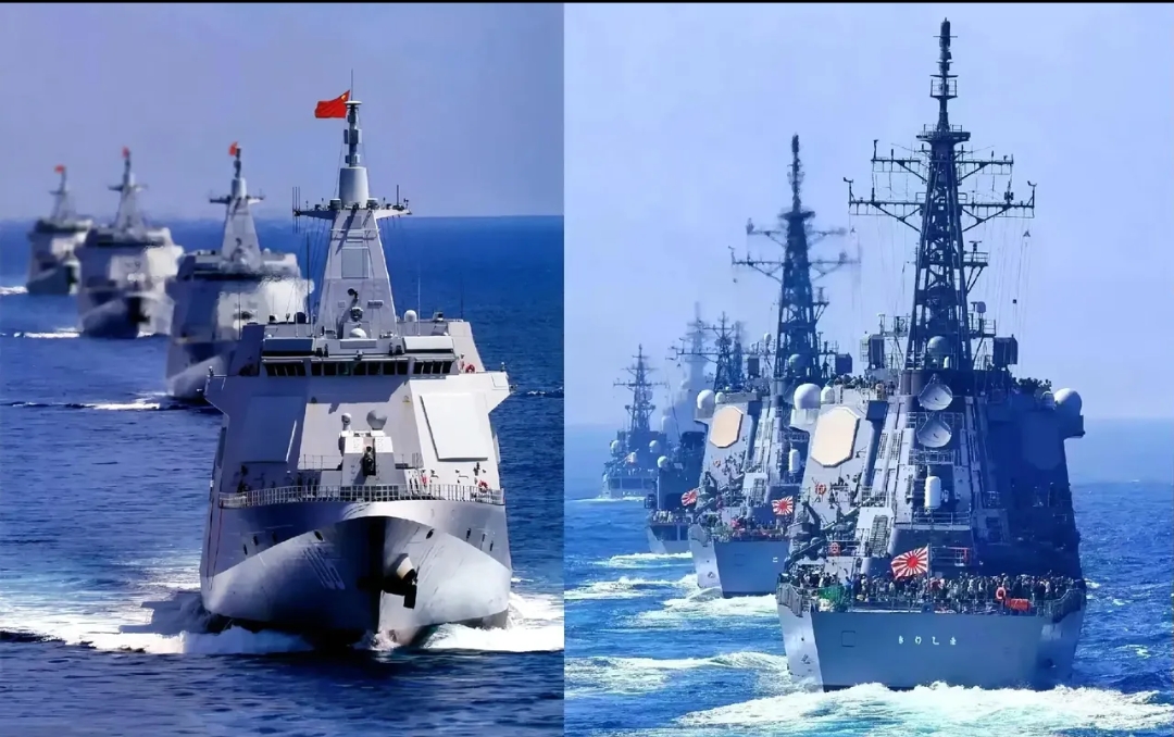 中日两国海军最强驱逐舰编队对比图。

如果这两支舰队在海上相遇，在没有其他军种和