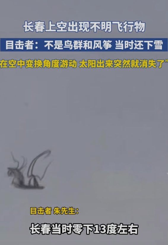 在游动？长春上空现不明飞行物，目击者称不像风筝或鸟群：当时还下着雪，太阳一出来它