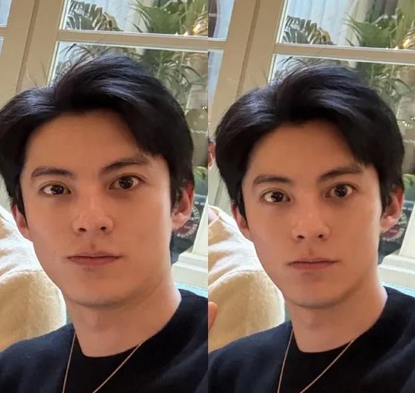 男明星的容貌焦虑，王鹤棣发合照p图只p自己
左边是朱一龙发的原图，右边是王鹤棣自