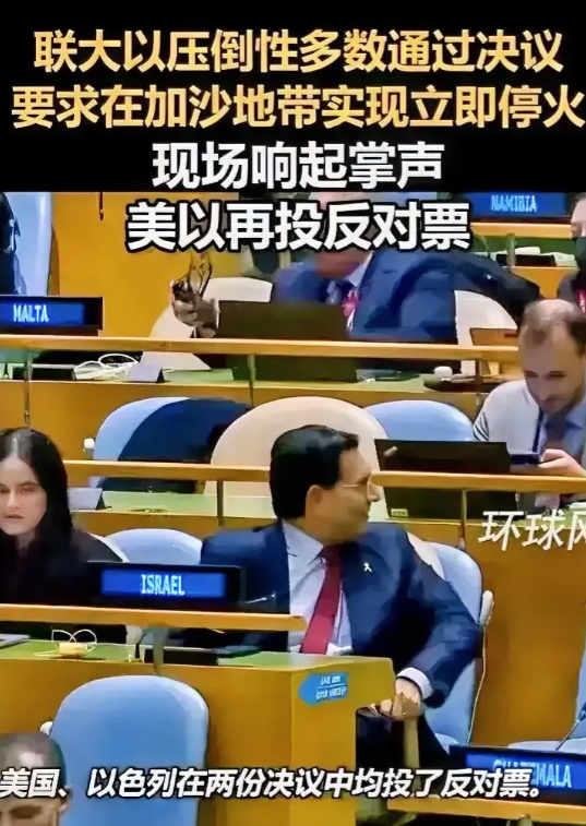 你看看，这是以色列代表决议通过后，嬉笑皮笑脸、满不在乎的样子！