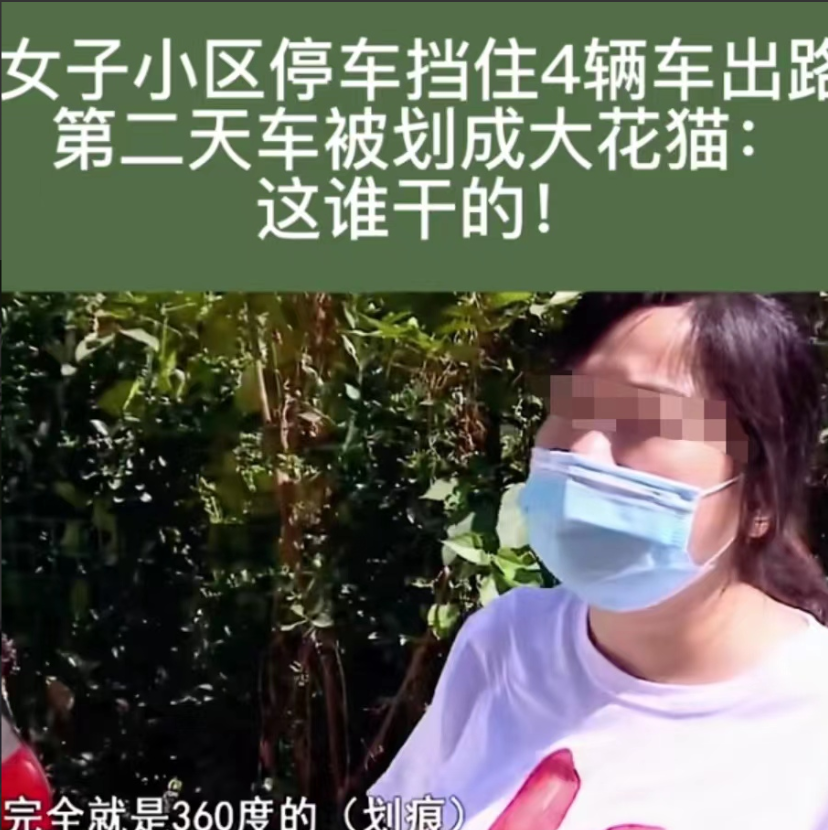 四川，成都。女子晚上回家比较晚，竟直接将车子停在通道处，堵住了里面四辆车子的出口