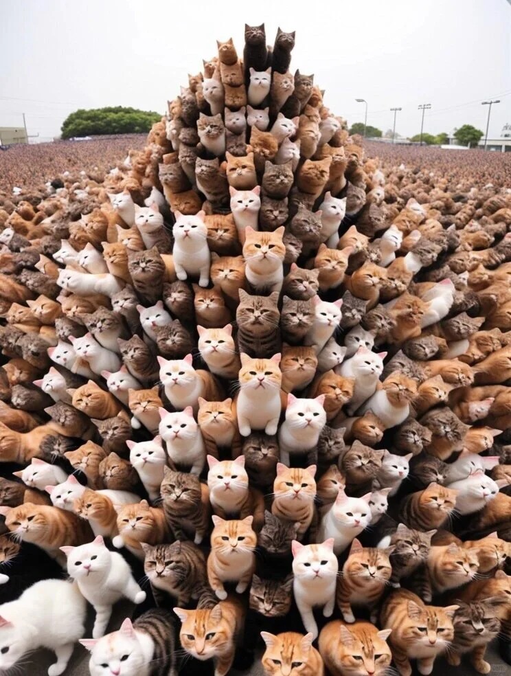 用你现在的英语水平描述这幅图片
我：many cats😂