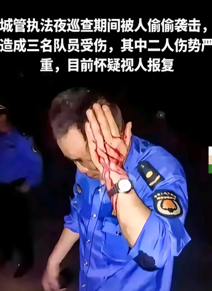 几名城管人员在夜间工作时，突然遭到不明身份者的袭击。面对这样的暴力行为，实在让人