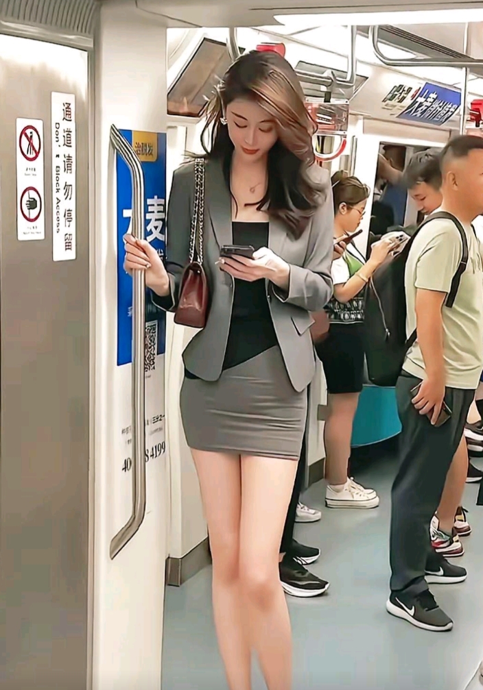 地铁中，一位高挑小姐姐格外引人注目。她身姿婀娜，如女神降临。在匆忙的人群中，散发