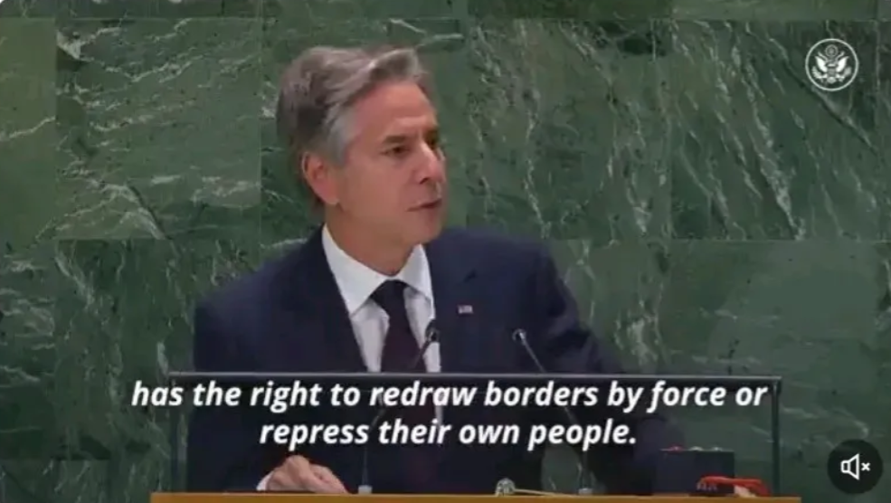 布林肯最新表态了！
美国国务卿布林肯在联大说，美国认为，任何国家都无权以武力重新