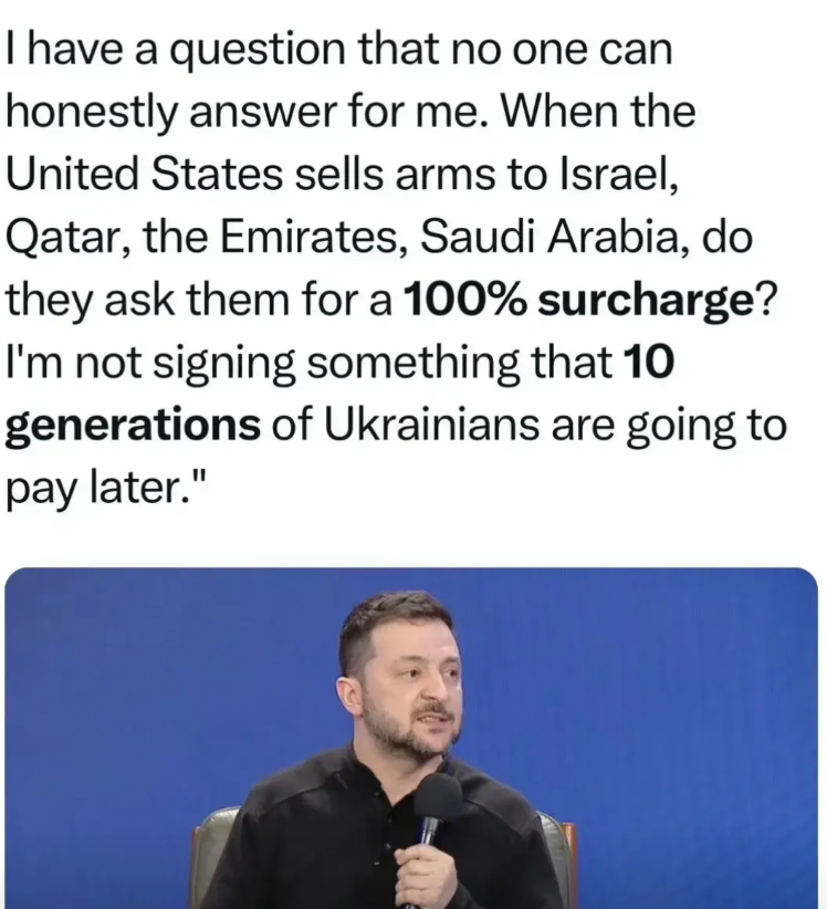 Zelensky 在“乌克兰2025”论坛：我不会承认五千亿债务，美国的援助是一